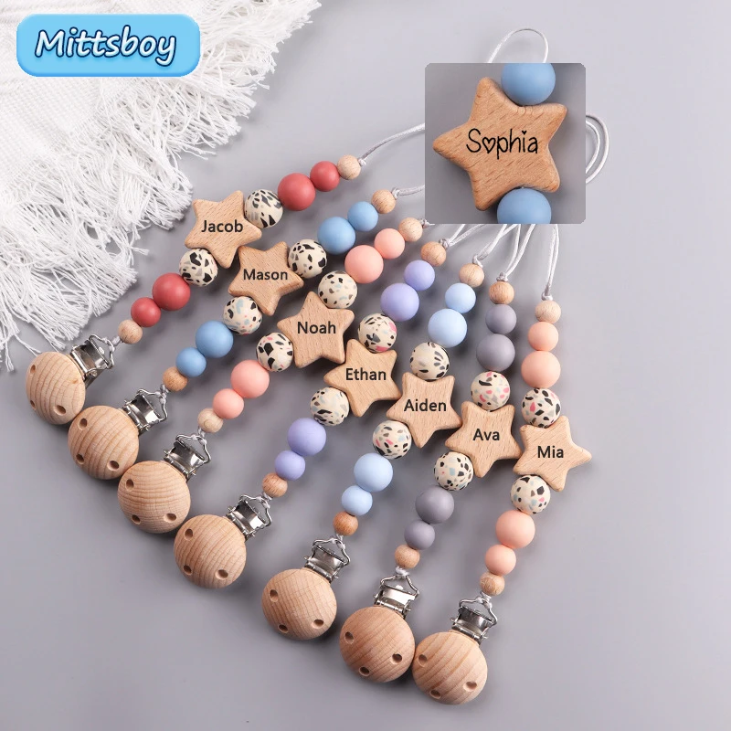 Baby Teethers - 맞춤형 나무 아기 젖꼭지 체인, 너도밤나무