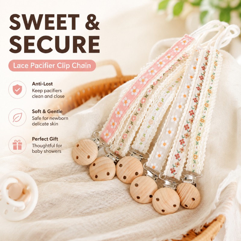 Baby Products To Gift - 신생아용 레이스 공갈젖꼭지 클립 체인, 분실